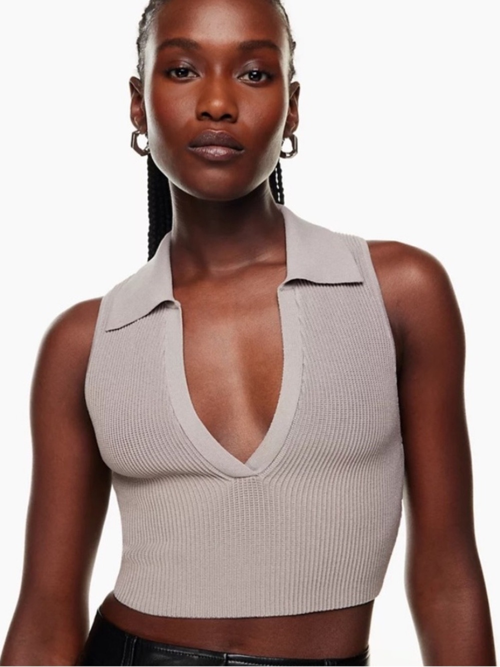 Babaton Aritzia Sculpt Knit Sleeveless Cropped Polo Top Size S - Picture 2 of 9